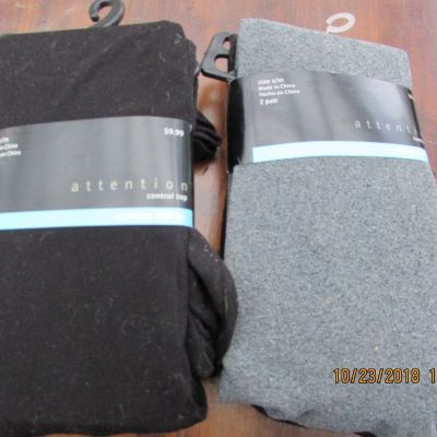 4 Pair Attention Lady's Control Top Opaque Tights Black  and Gray size Med/Large